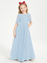 Lace Top Half Sleeved Junior Bridesmaids Dresses Sky Blue