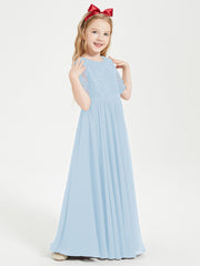 Lace Top Half Sleeved Junior Bridesmaids Dresses Sky Blue