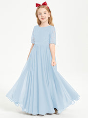 Lace Top Half Sleeved Junior Bridesmaids Dresses Sky Blue