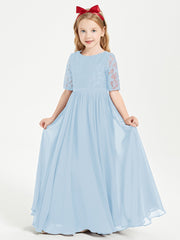 Lace Top Half Sleeved Junior Bridesmaids Dresses Sky Blue