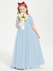 Lace Top Half Sleeved Junior Bridesmaids Dresses Sky Blue