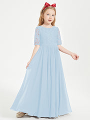Lace Top Half Sleeved Junior Bridesmaids Dresses Sky Blue