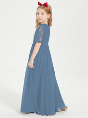 Lace Top Half Sleeved Junior Bridesmaids Dresses Slate Blue