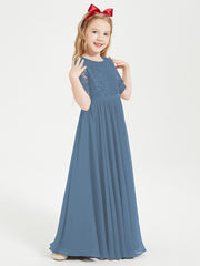 Lace Top Half Sleeved Junior Bridesmaids Dresses Slate Blue