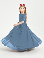 Lace Top Half Sleeved Junior Bridesmaids Dresses Slate Blue