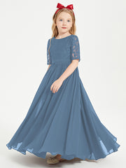 Lace Top Half Sleeved Junior Bridesmaids Dresses Slate Blue