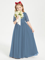Lace Top Half Sleeved Junior Bridesmaids Dresses Slate Blue