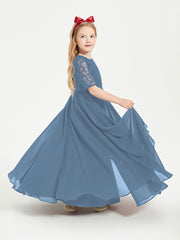 Lace Top Half Sleeved Junior Bridesmaids Dresses Slate Blue