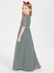 Lace Top Half Sleeved Junior Bridesmaids Dresses Steel Grey