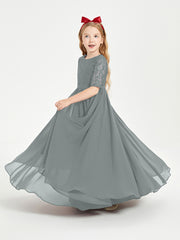 Lace Top Half Sleeved Junior Bridesmaids Dresses Steel Grey