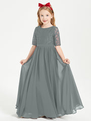 Lace Top Half Sleeved Junior Bridesmaids Dresses Steel Grey