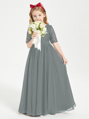 Lace Top Half Sleeved Junior Bridesmaids Dresses Steel Grey