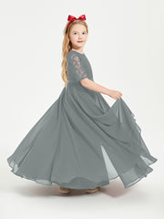 Lace Top Half Sleeved Junior Bridesmaids Dresses Steel Grey