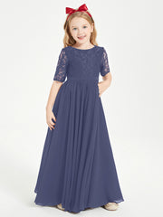 Lace Top Half Sleeved Junior Bridesmaids Dresses Stormy