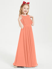 Lace Top Half Sleeved Junior Bridesmaids Dresses Sunset
