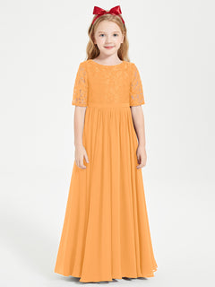 Lace Top Half Sleeved Junior Bridesmaids Dresses Tangerine