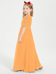Lace Top Half Sleeved Junior Bridesmaids Dresses Tangerine
