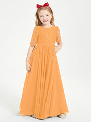 Lace Top Half Sleeved Junior Bridesmaids Dresses Tangerine