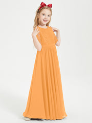 Lace Top Half Sleeved Junior Bridesmaids Dresses Tangerine