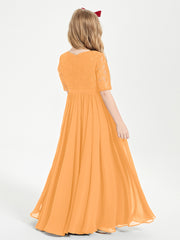Lace Top Half Sleeved Junior Bridesmaids Dresses Tangerine