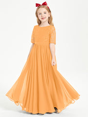 Lace Top Half Sleeved Junior Bridesmaids Dresses Tangerine