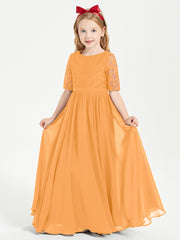 Lace Top Half Sleeved Junior Bridesmaids Dresses Tangerine