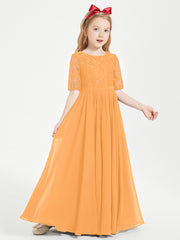 Lace Top Half Sleeved Junior Bridesmaids Dresses Tangerine