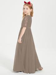 Lace Top Half Sleeved Junior Bridesmaids Dresses Taupe