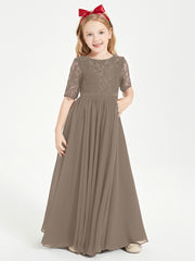 Lace Top Half Sleeved Junior Bridesmaids Dresses Taupe