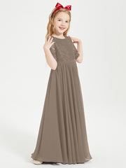 Lace Top Half Sleeved Junior Bridesmaids Dresses Taupe