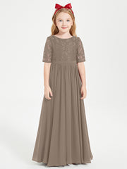 Lace Top Half Sleeved Junior Bridesmaids Dresses Taupe