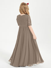 Lace Top Half Sleeved Junior Bridesmaids Dresses Taupe