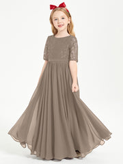 Lace Top Half Sleeved Junior Bridesmaids Dresses Taupe