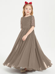 Lace Top Half Sleeved Junior Bridesmaids Dresses Taupe