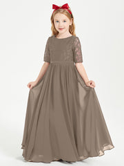 Lace Top Half Sleeved Junior Bridesmaids Dresses Taupe