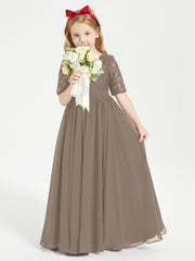 Lace Top Half Sleeved Junior Bridesmaids Dresses Taupe