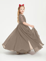 Lace Top Half Sleeved Junior Bridesmaids Dresses Taupe