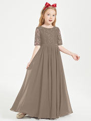 Lace Top Half Sleeved Junior Bridesmaids Dresses Taupe