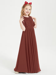 Lace Top Half Sleeved Junior Bridesmaids Dresses Terracotta