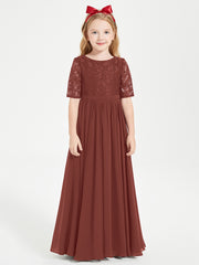 Lace Top Half Sleeved Junior Bridesmaids Dresses Terracotta