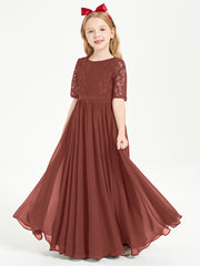 Lace Top Half Sleeved Junior Bridesmaids Dresses Terracotta