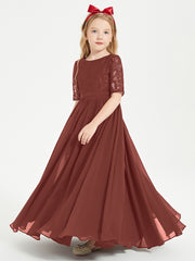 Lace Top Half Sleeved Junior Bridesmaids Dresses Terracotta