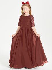 Lace Top Half Sleeved Junior Bridesmaids Dresses Terracotta