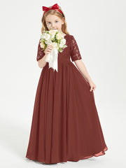 Lace Top Half Sleeved Junior Bridesmaids Dresses Terracotta