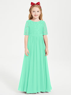 Lace Top Half Sleeved Junior Bridesmaids Dresses Turquoise