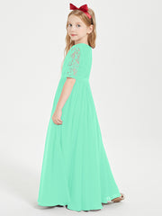 Lace Top Half Sleeved Junior Bridesmaids Dresses Turquoise