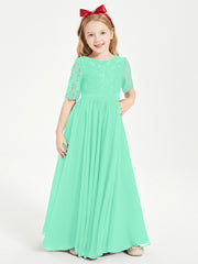 Lace Top Half Sleeved Junior Bridesmaids Dresses Turquoise