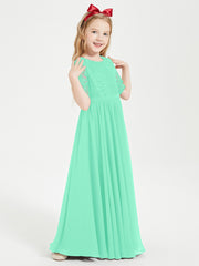 Lace Top Half Sleeved Junior Bridesmaids Dresses Turquoise