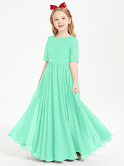 Lace Top Half Sleeved Junior Bridesmaids Dresses Turquoise