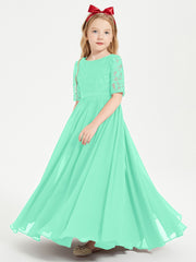 Lace Top Half Sleeved Junior Bridesmaids Dresses Turquoise